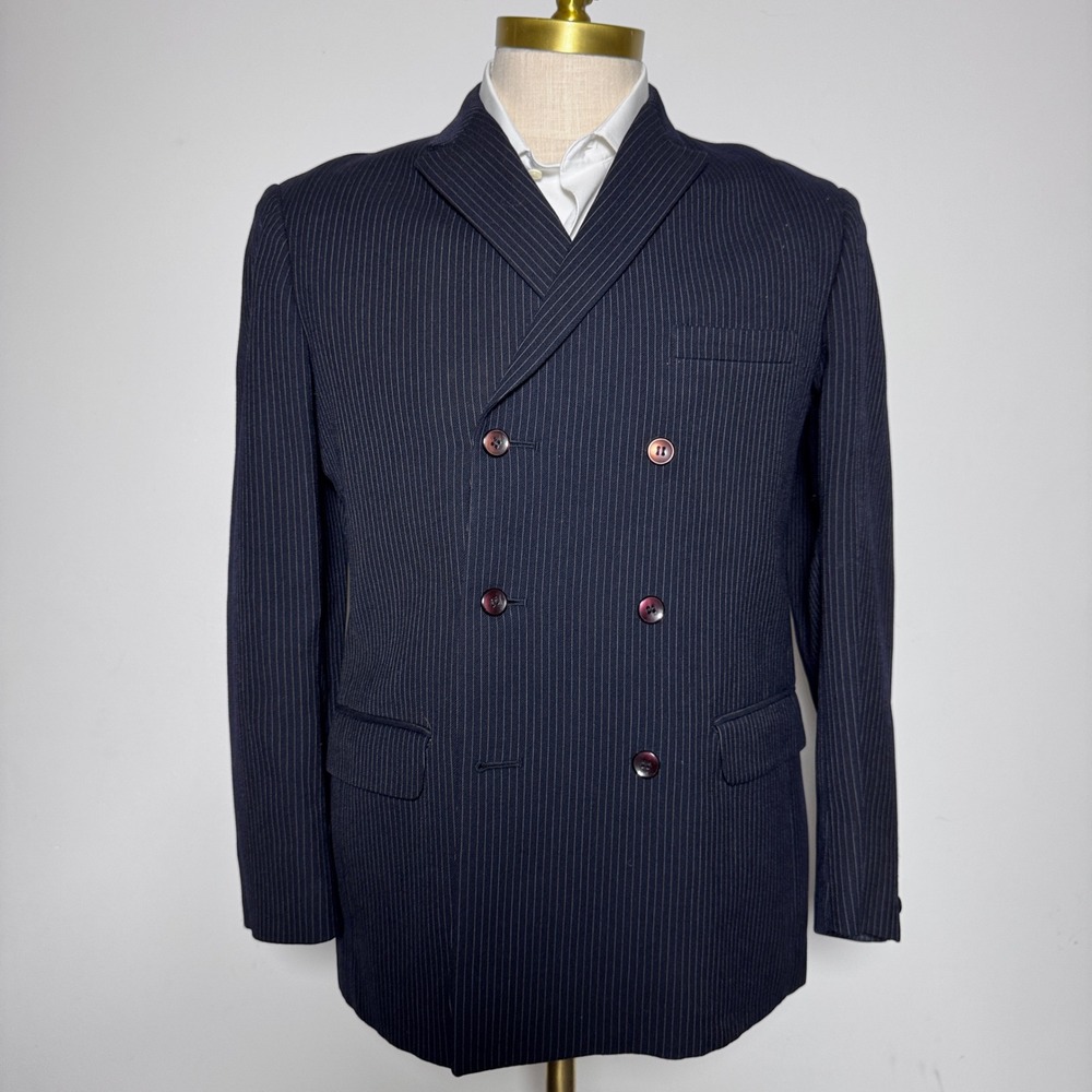 Alexandre Blazer Mens 38S Navy Blue Pinstripe Vintage Double Breasted Made in UK